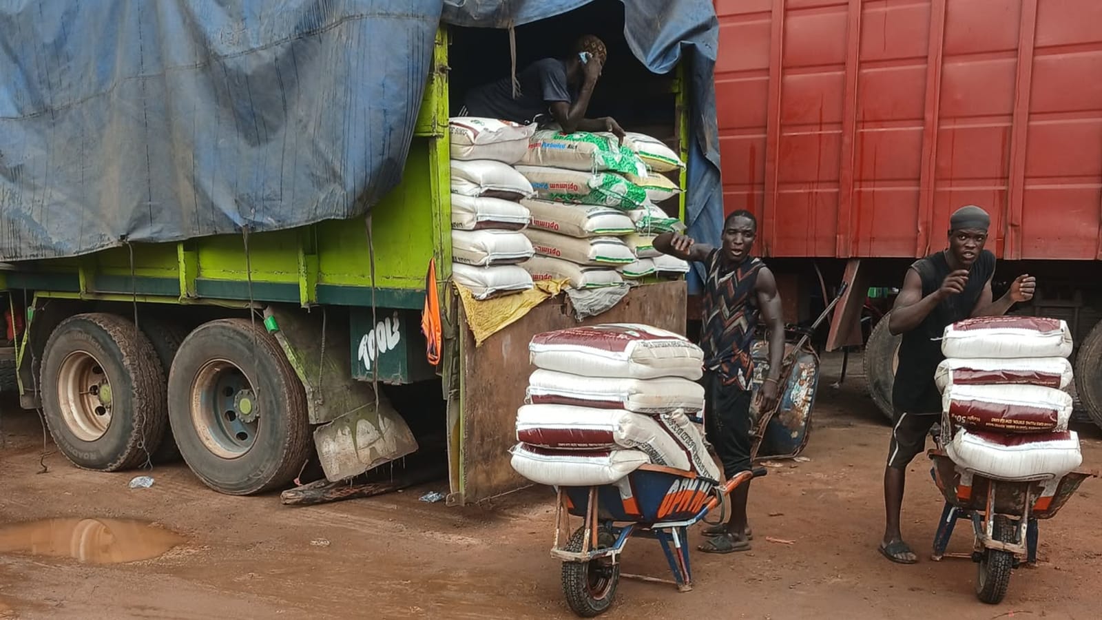 Sacks being loaded for a haulage run
